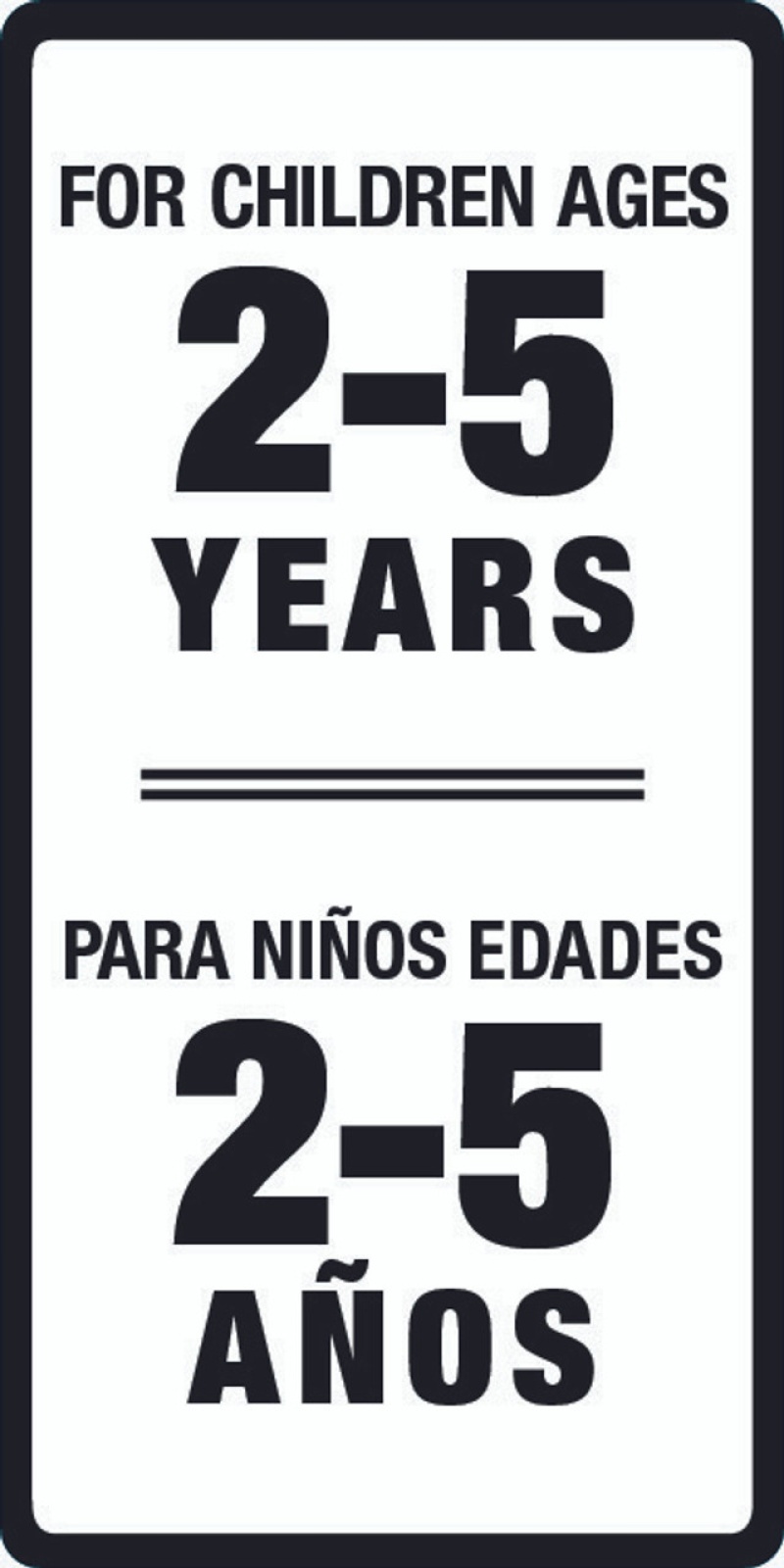 Age Group 2-5 Years Warning Label - English & Spanish