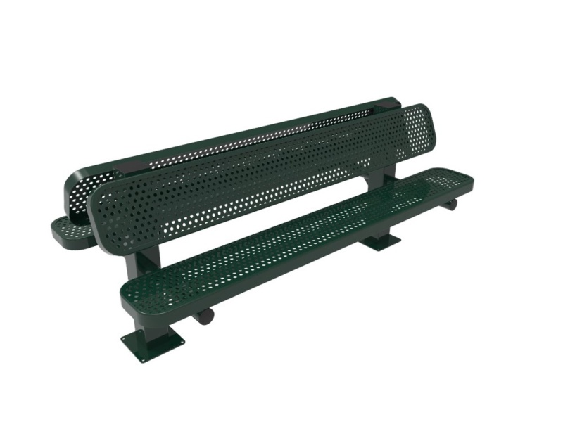 6' Double Pedestal Punched Steel Bench with Back