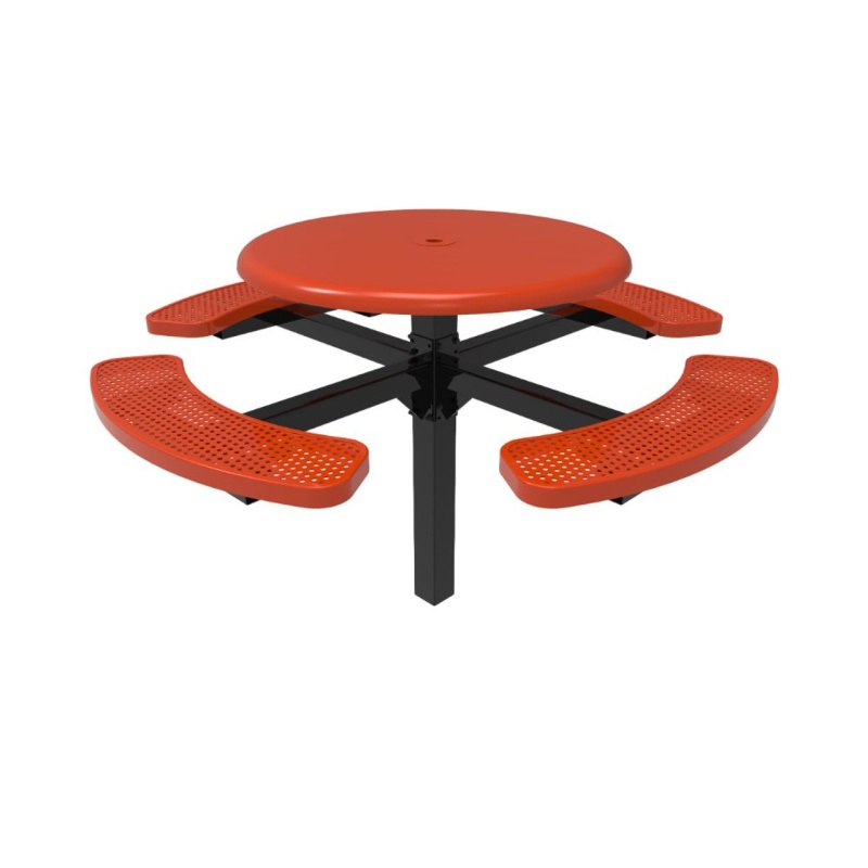 46" Round Solid Top Pedestal Table With Four Punched Steel Seats