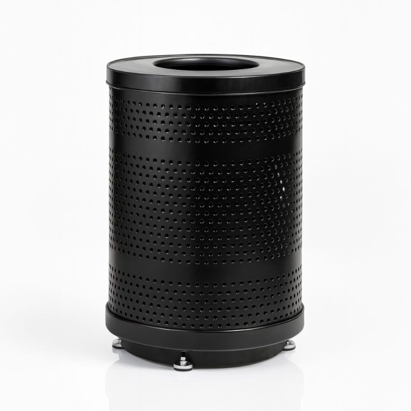 32 Gallon Punched Steel Trash Can With Flat Lid and Liner