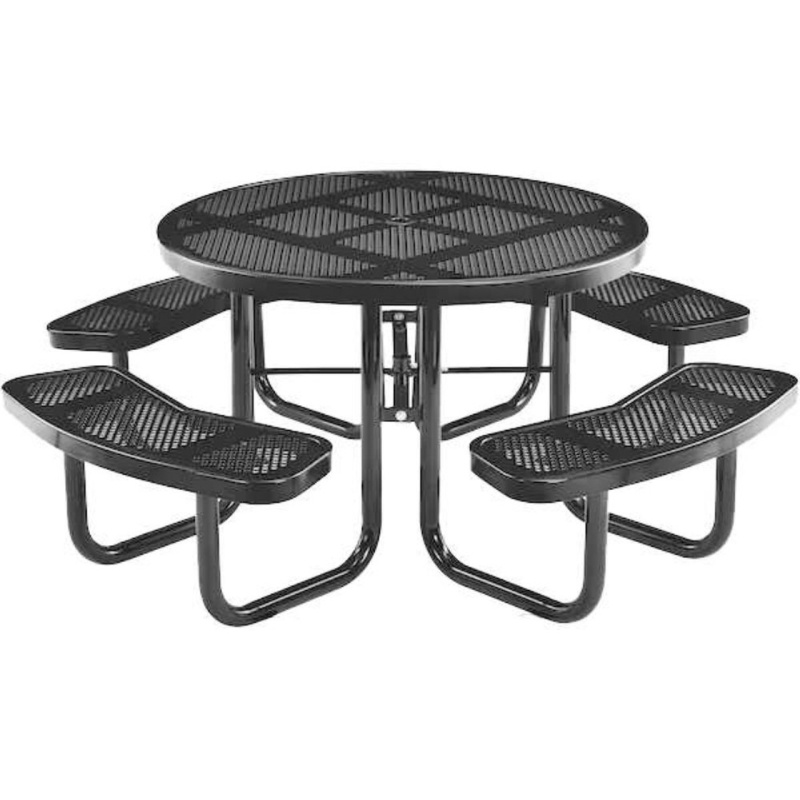 46'' Round Punched Steel Picnic Table - Black