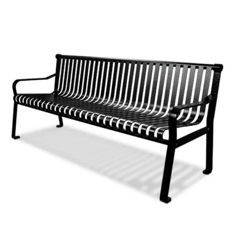 6' Courtyard Slatted Steel Bench With Back